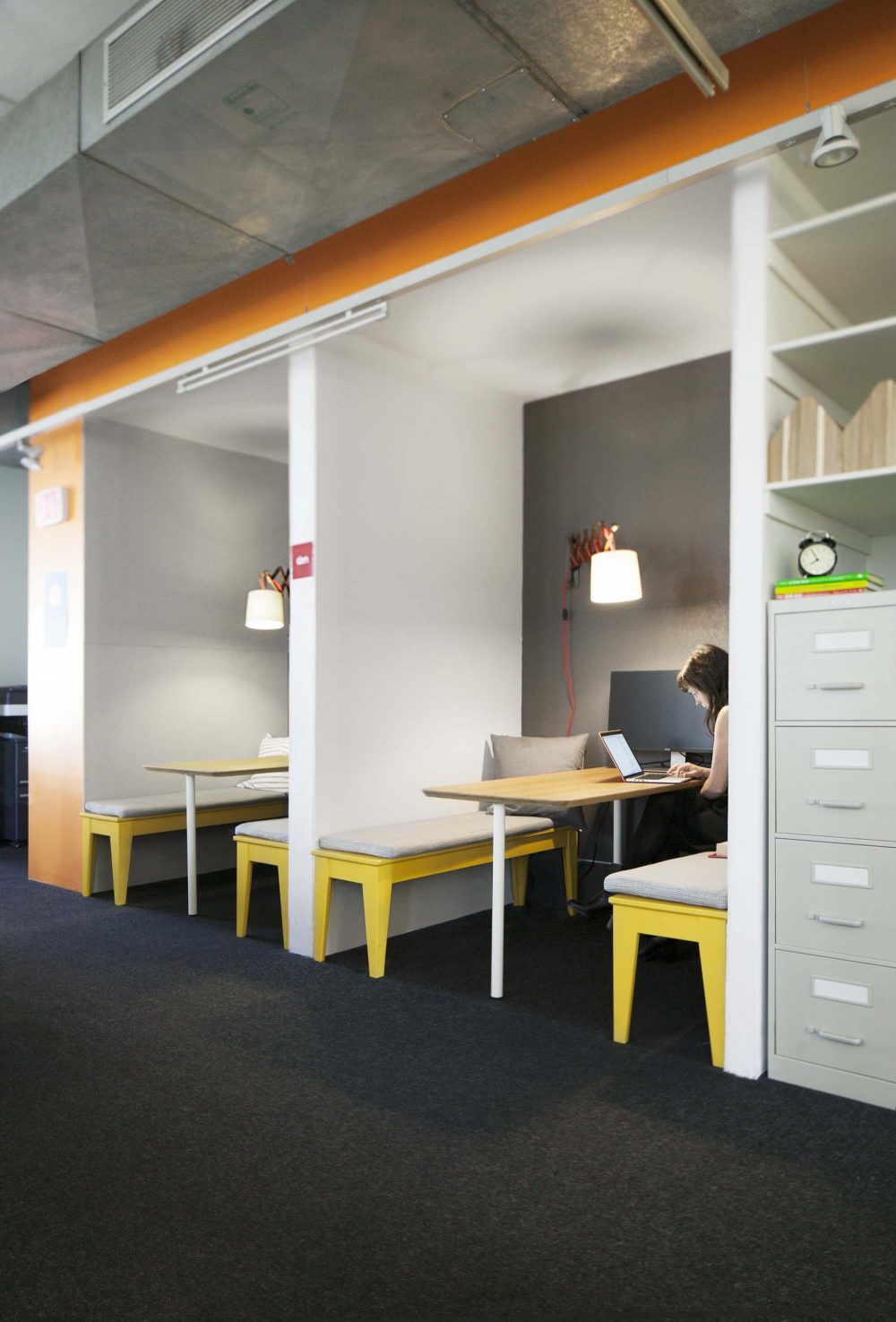 Secluded booth-like spaces called Dens allow for a more intimate, private working environment for those that need to concentrate on specific tasks